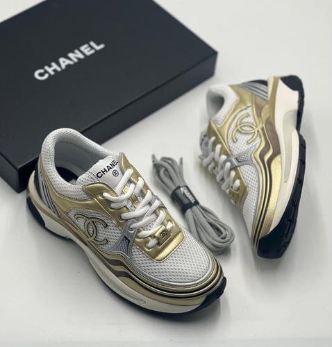 Chanel White & gold Leather And Neoprene CC Low To...