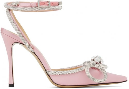 MACH AND MACH Double bow satin light pink pumps