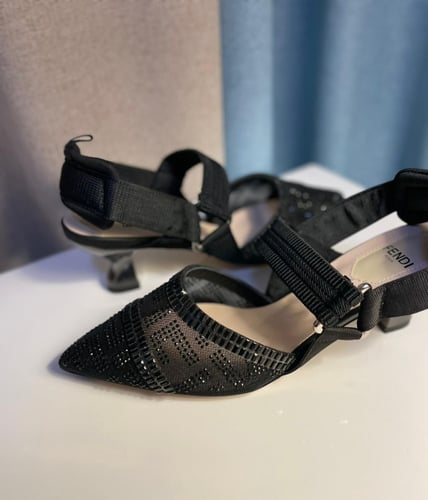 FENDI Colibri Satin & Mesh Slingback black