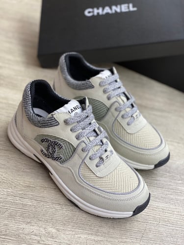 Sneakers Fabric & Suede Calfskin Ivory, Gray & Whi...