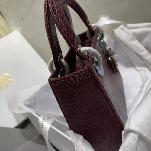 Lady Dior Mini Tote Burgundy