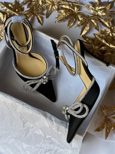 MACH AND MACH Double bow satin black pumps