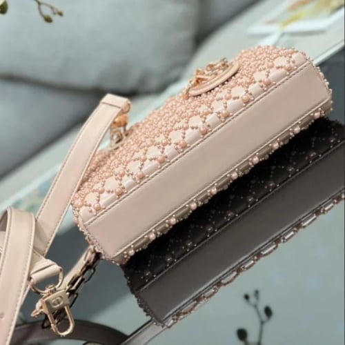 Dior Small Lady D-Joy Bag in Rose des Vents Cannag...