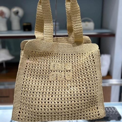 Miu Miu Crochet Raffia Tote Bag