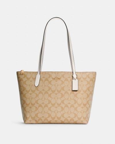 COACH Zip Top Tote Bag- Light Khaki Chalk