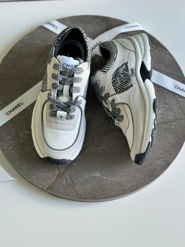 Sneakers Fabric & Suede Calfskin Ivory, Gray & Whi...
