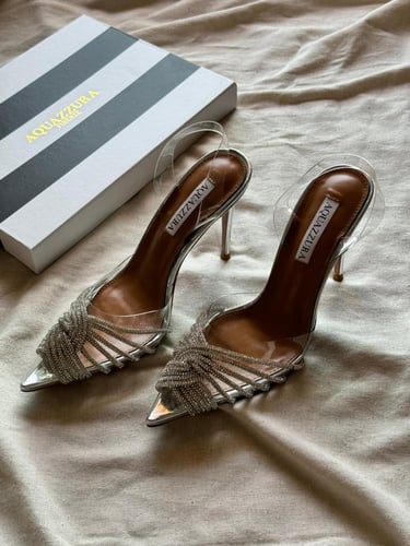 Aquazzura Gatsby silver sandals with a 105mm heel