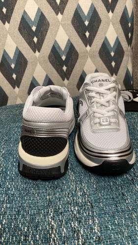 Chanel White & silver Leather And Neoprene CC Low...