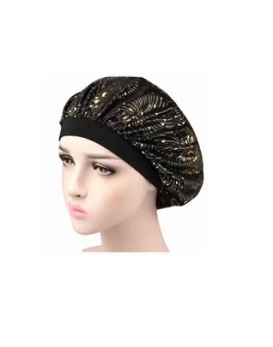 قبعة نوم ليلية من الساتان أسود/فضي