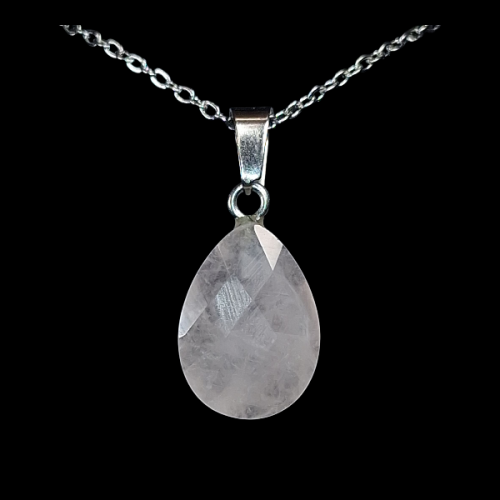 اكسسوار تعليقة حجر روز كوارتز طبيعي مع السلسال