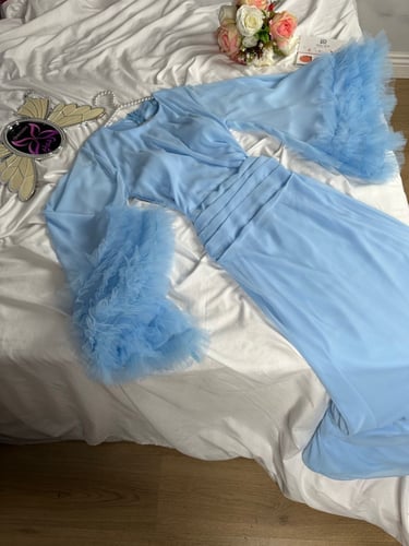 فستان سماوي شيفون ناعم مبطن