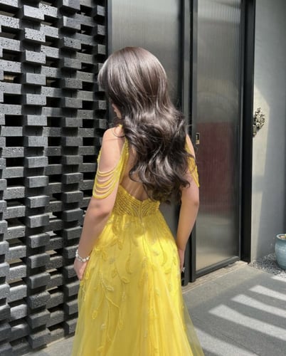 فستان سهره اصفر انيق