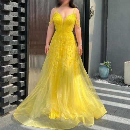 فستان سهره اصفر انيق