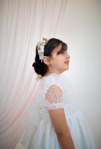 فستان ابيض جاكار مع اورقنزا