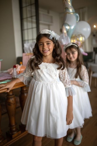 فستان مناسبات للبنات من الجبير الراقي مع تل منقط ب...