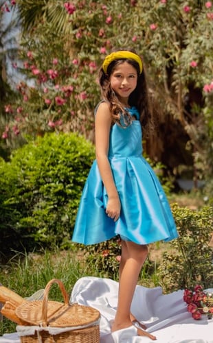 فستان ستان تركواز راقي