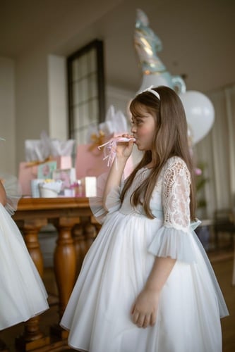 فستان مناسبات للبنات من الجبير الراقي مع تل منقط ب...