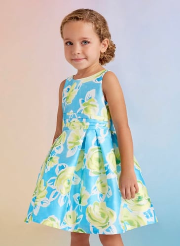 فستان فستان تركواز واخضر ليموني بطبعة ازهار