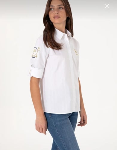 قميص ابيض بشاره ذهبيه