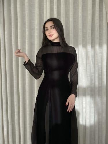 فستان اسود مخمل بشيفون