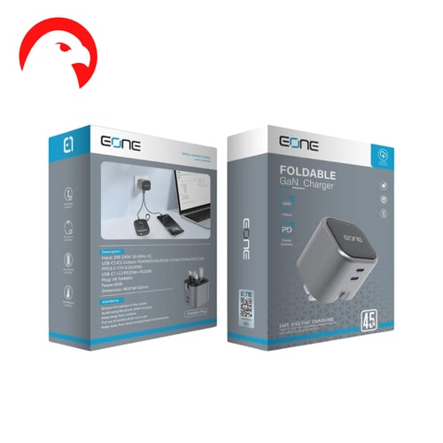 شاحن EONE GaN 45W جداري سريع بمخرجين قابل للطي Fol...