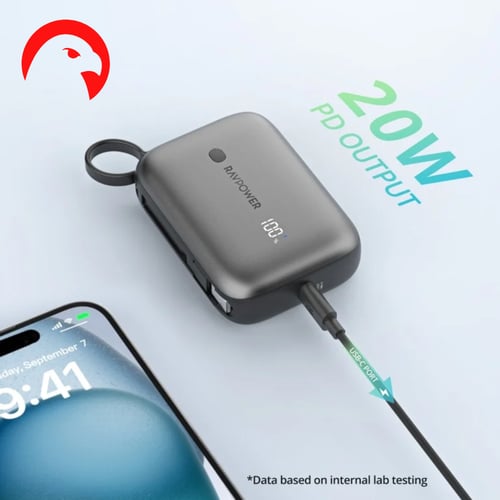 شاحن متنقل راف باور 10000mAh PD20w + كابل تايب سي...
