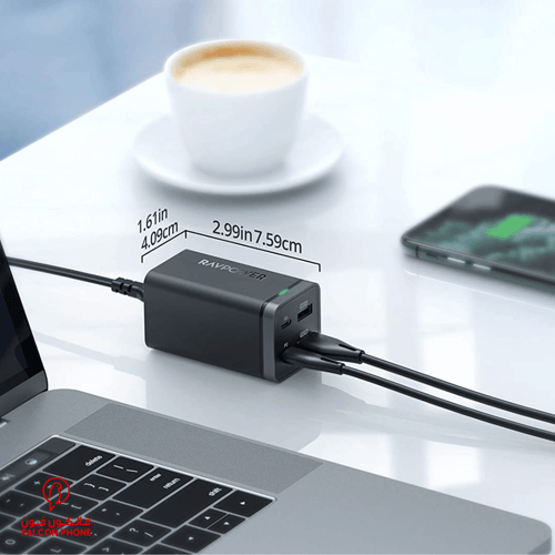 منصة شحن راف باور 4 منافذ 2 USB و 2 PD قوة 65 واط...