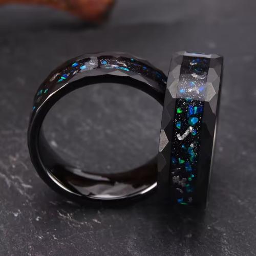 دبلة تنجستن اسود من حجر العقيق الأخضر الطبيعي