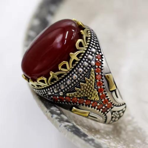 خاتم حجر العقيق الاحمر من الفضه عيار 925