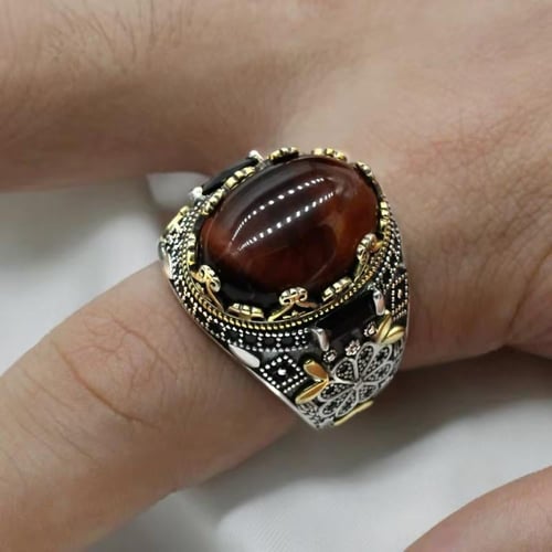 خاتم حجر عين النمر من الفضه عيار 925