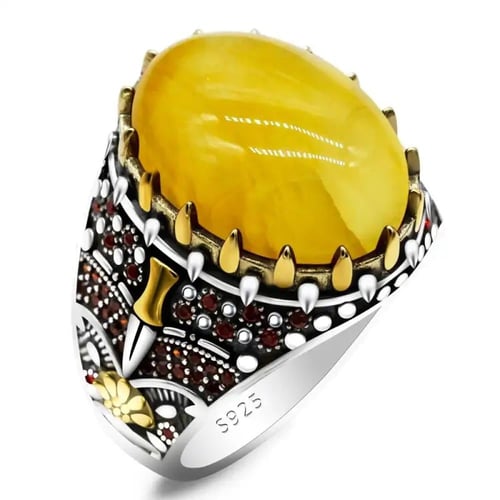 خاتم عقيق يماني اصفر من الأحجار الطبيعيه من الفضه...