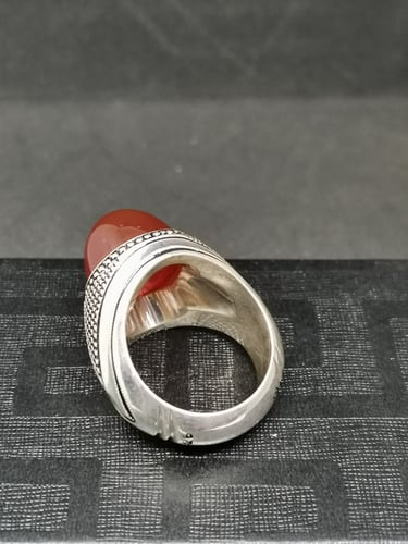 خاتم الفضة بحجر عقيق خرساني ايراني أحمر بصياغة الأ...