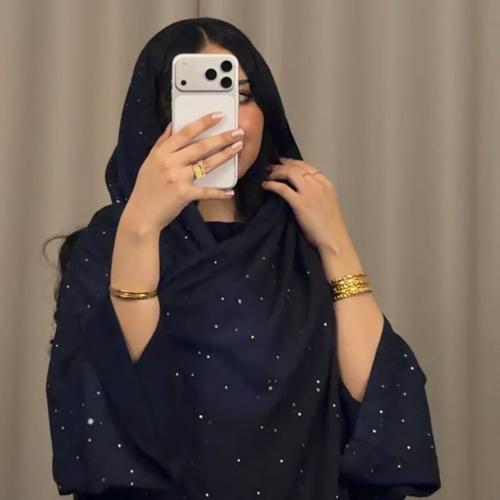 عبايه ( N107 ) شيفون كحلي مع كريستال