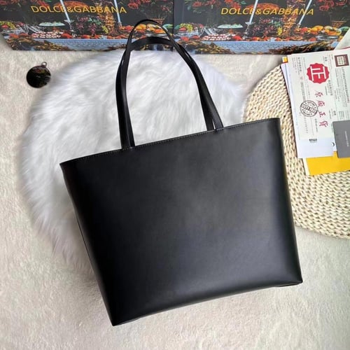 DG Logo Black Leather Tote Bag
