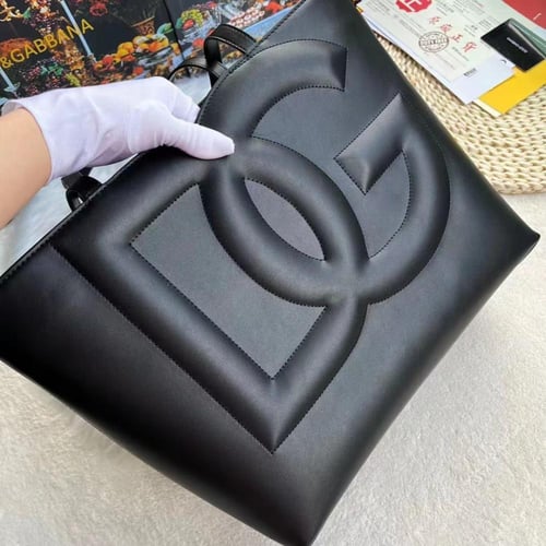 DG Logo Black Leather Tote Bag