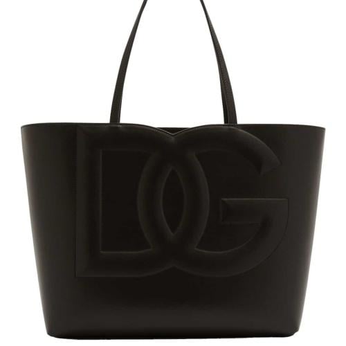 DG Logo Black Leather Tote Bag