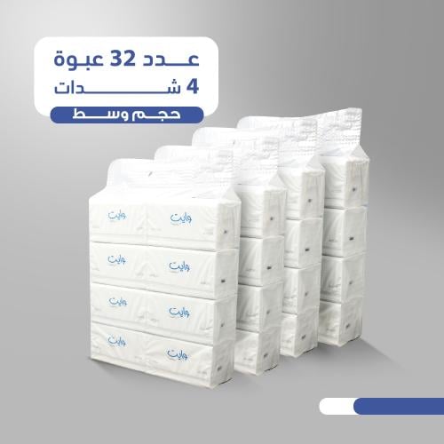 4 شدات مناديل وايت سوفت 5 طبقات حجم وسط