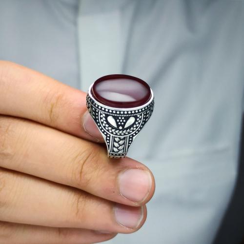 عقيق يمني كبدي بصياغة فاخرة فضة عيار925