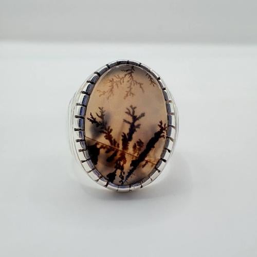 Natural tree-patterned agate with handcrafted 950 silver craftsmanship