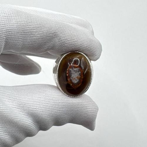 عقيق داوودي مصور طبيعي يمني بصياغة يدوي فضة عيار925