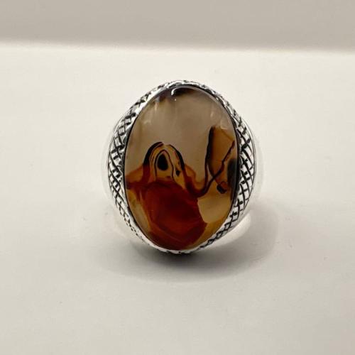 Yemeni agate with natural picture, made with 950 silver, handcrafted