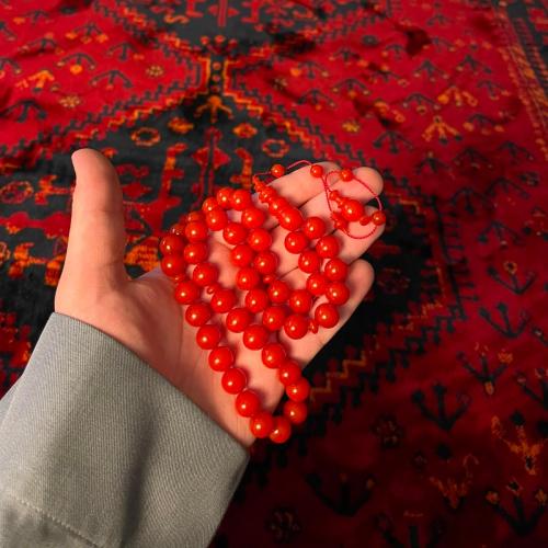 سبحه فاتوران تمليكه 51 خرزه احمر لماع