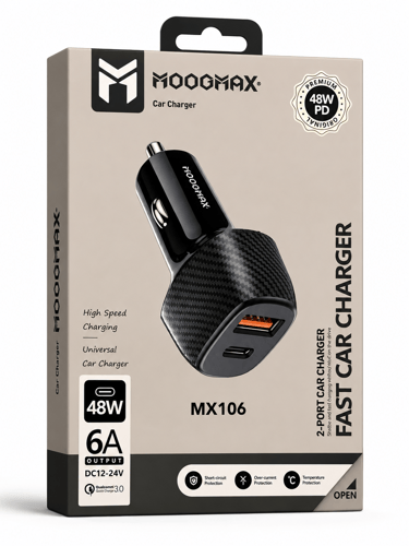 MOOGMAX MX106 car charger fast 48W PD with two USB...