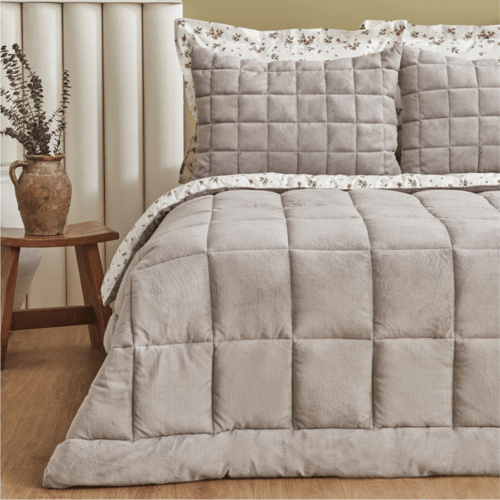 طقم مفارش مزدوج كوين Lorrie رمادي