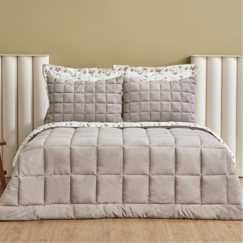 طقم مفارش مزدوج كوين Lorrie رمادي