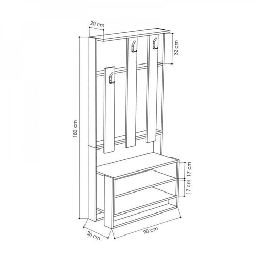 خزانة أحذية مع علاقات ورفوف CHESTER لون رصاصي