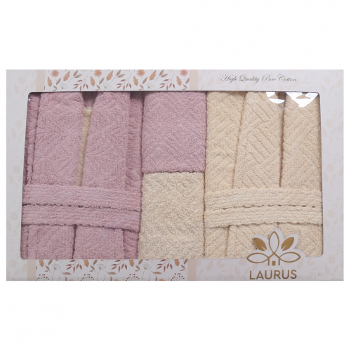 طقم أرواب أستحمام ومناشف Laurus وردي/بيج