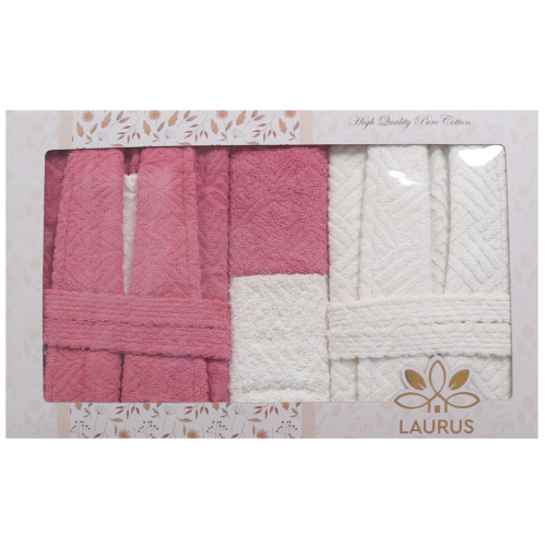 طقم أرواب أستحمام ومناشف Laurus وردي/أبيض