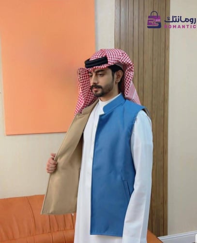 سديري رجالي دبل فيس أزرق سماوي × بيج – جوخ شتوي فا...