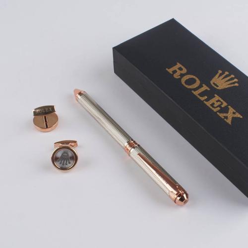 طقم رولكس رجالي – قلم فضي ذهبي مع كبك فخم متناسق